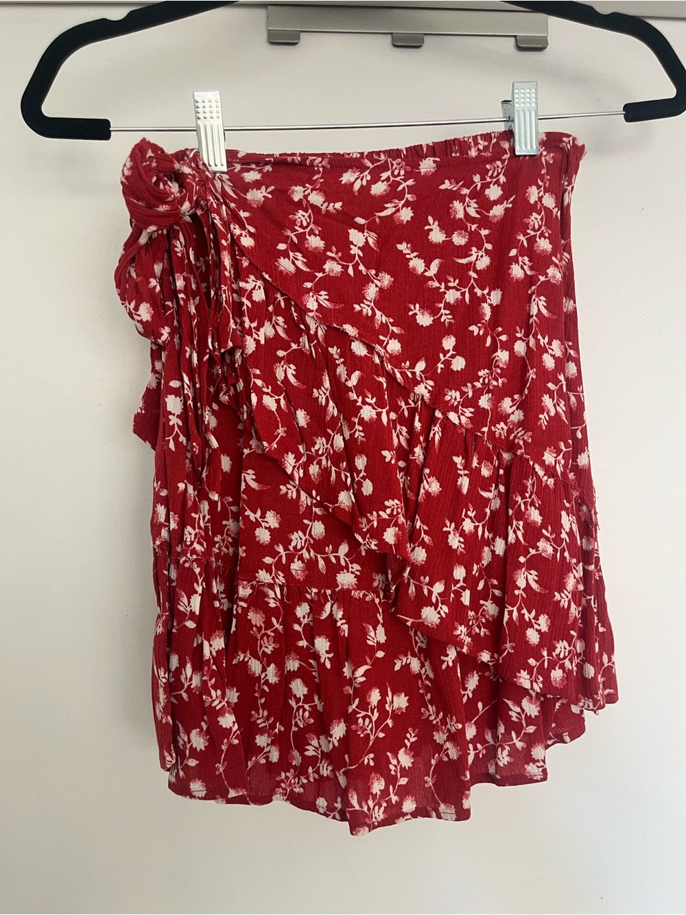 Red Floral Faux Wrap Women's Skirt